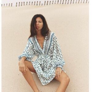 ZARA METALLIC THREAD PRINT DRESS. XS ECRU WHITE NEW pulled tags off not like fit